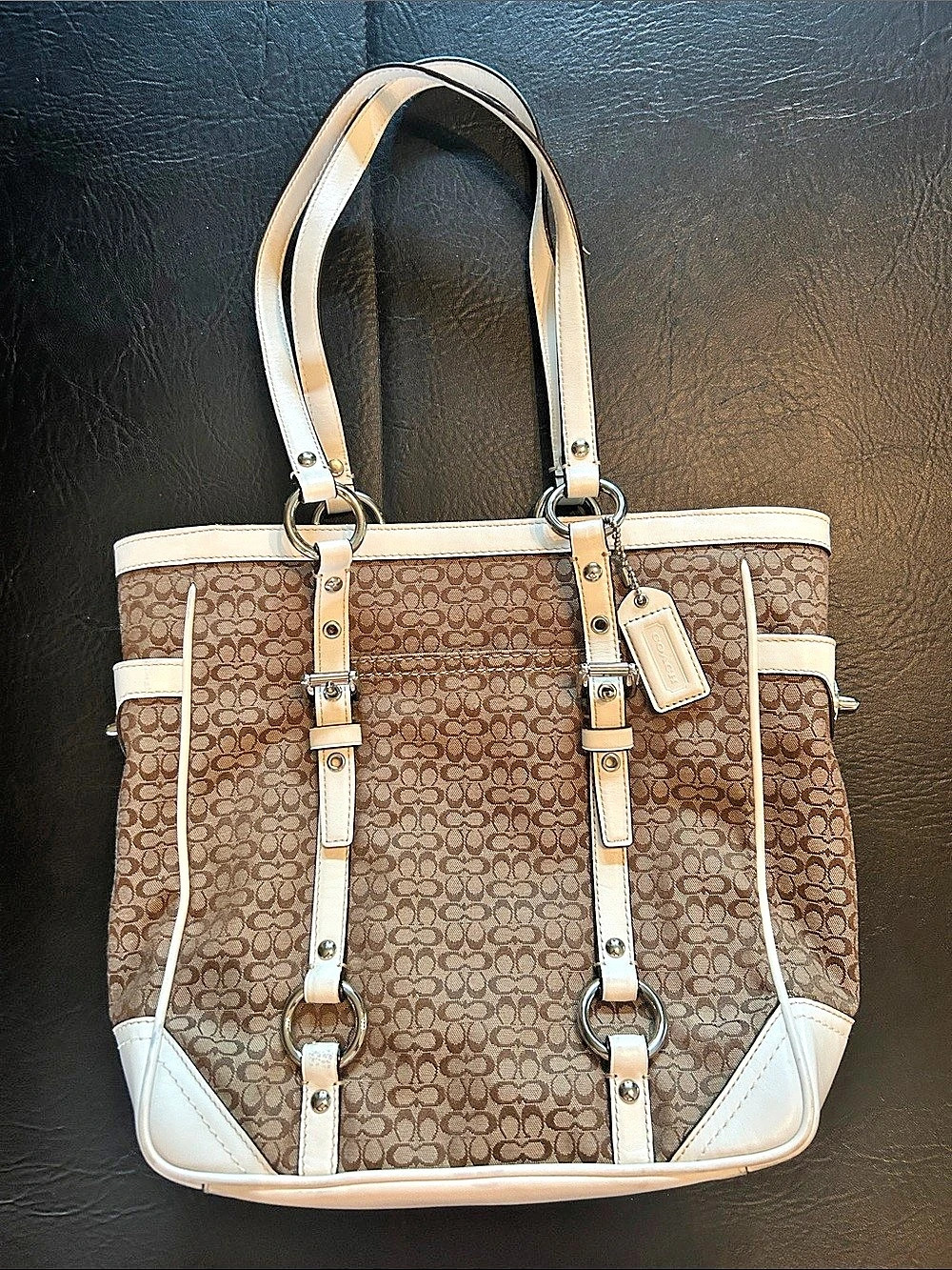Coach Signature Gallery Tote in Brown & White